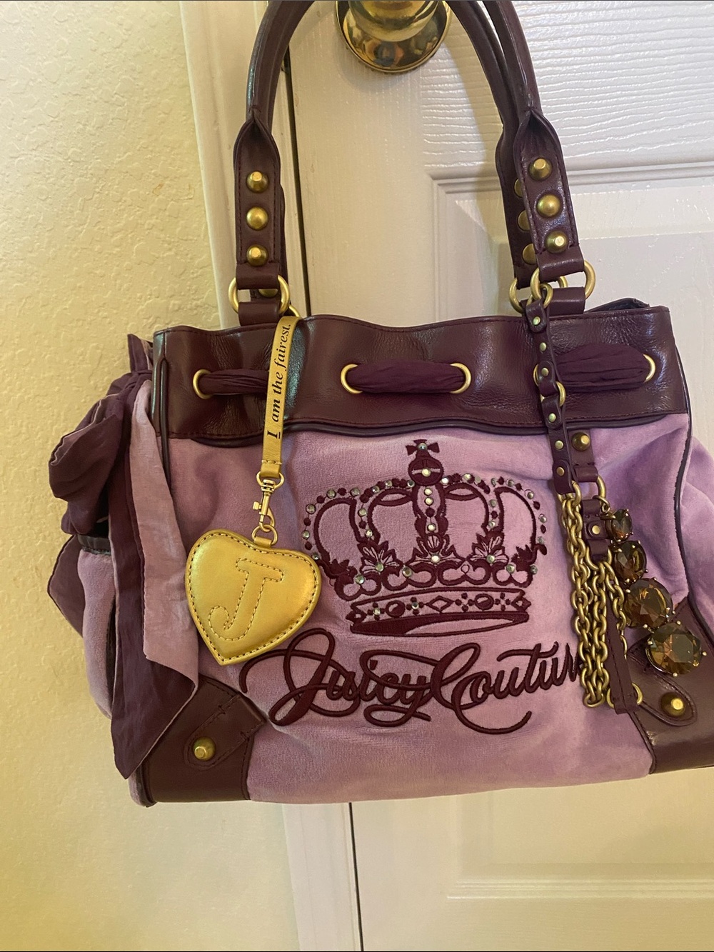 Juicy Couture Lavender and Plum Crown Tote with Gold Charm